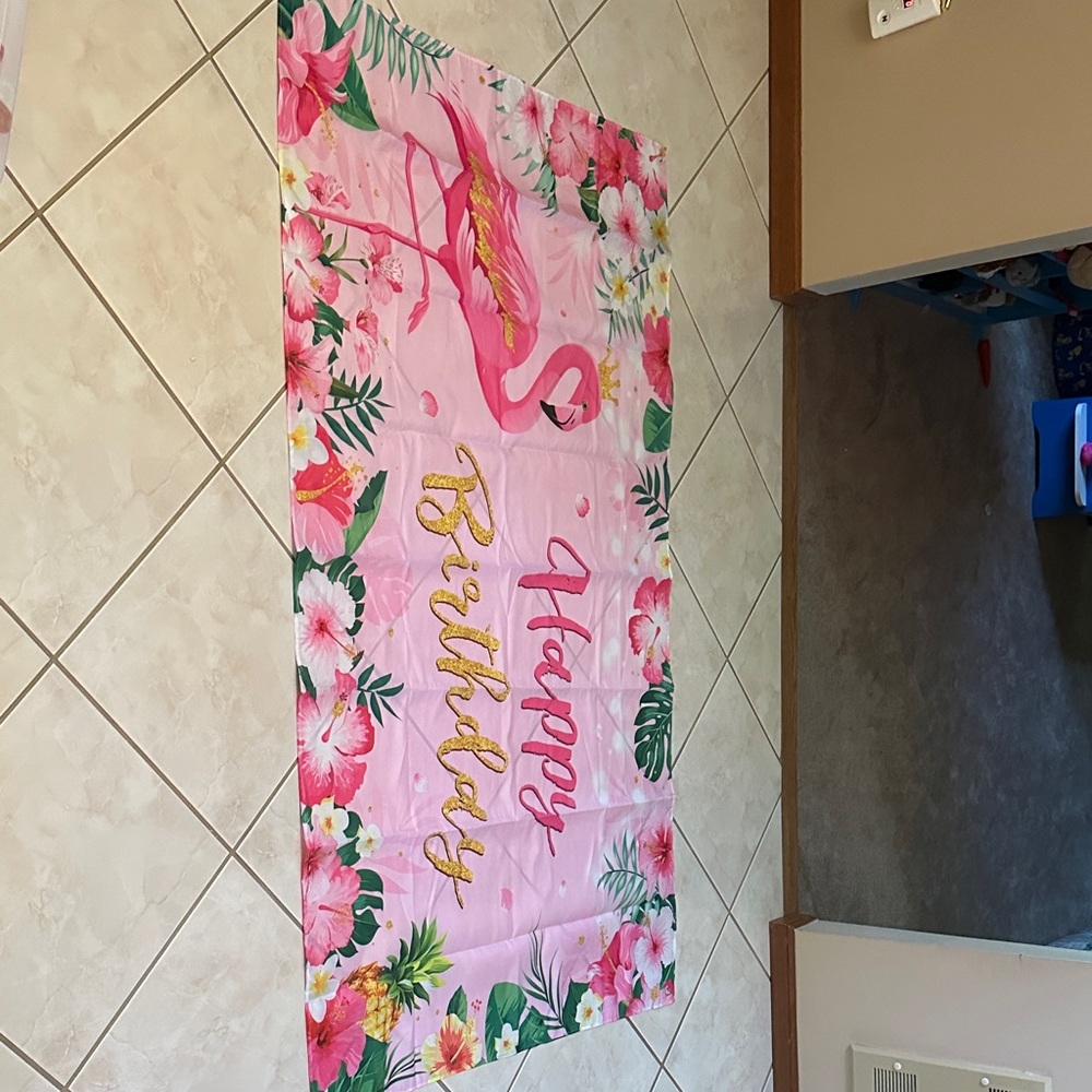 Pink Flamingo Happy Birthday Banner